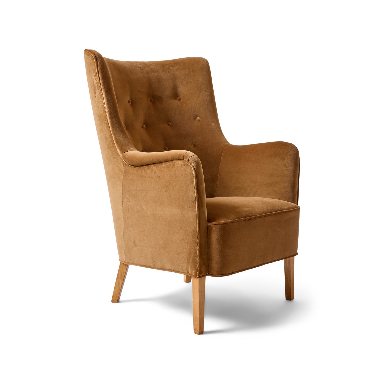 Tan Velvet Danish High Back Lounge Chair