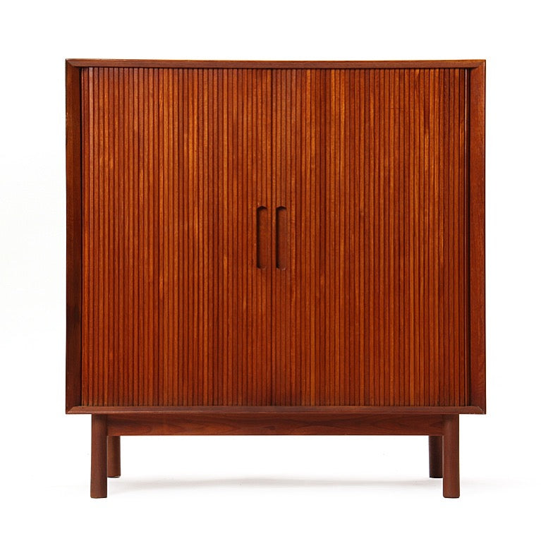 A Solid Teak Double Tambour Door Cabinet In the Style of Peter Hvidt & Orla Mölgaard-Nielsen for unknown, 1950s - WYETH