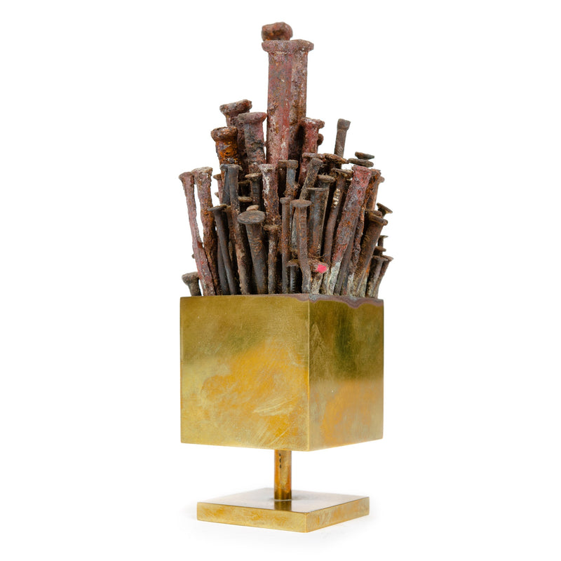 Steel Nail Sculpture in Bronze Box from USA
