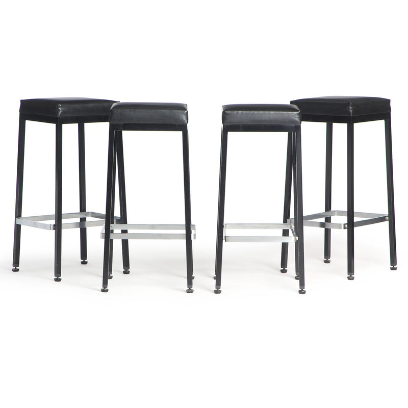 Rare and Original 1960s production bar stool in enameled steel and brushed chrome steel with the vintage naugahyde upholstered seats, Knoll Associates Design and Manufacture. by Knoll, 1960 - WYETH