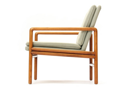 Upholstered Lounge Chair with Solid Round Ash Arms by Ward Bennett for Brickel Associates