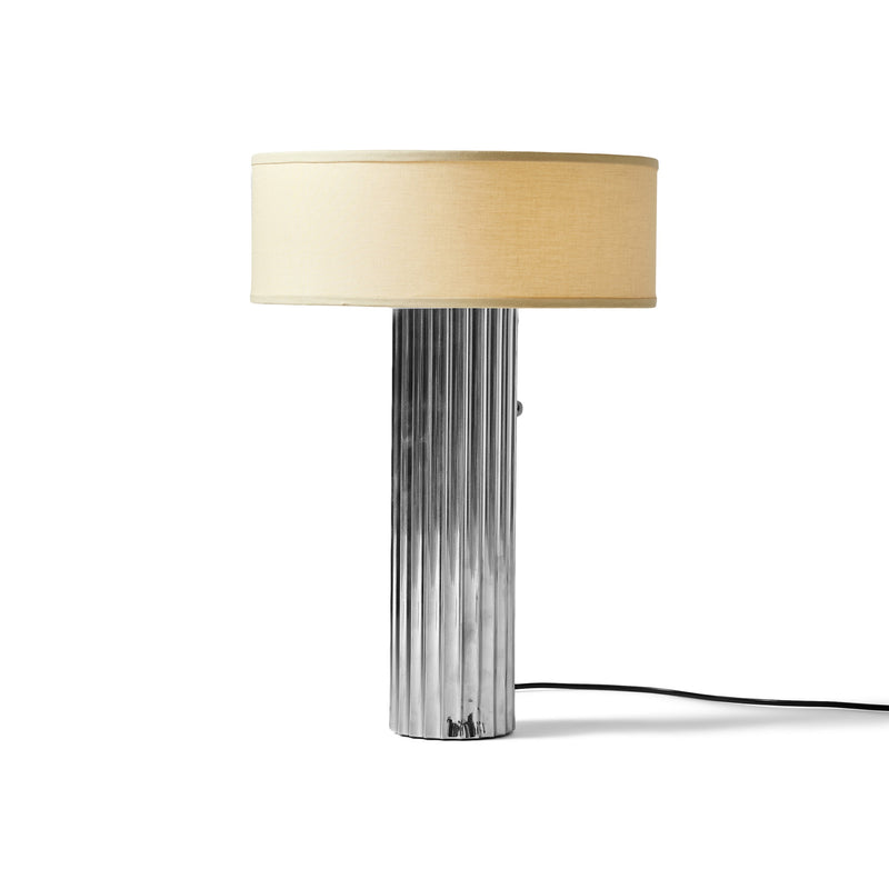 Corrugated Column Nickel On Brass Table Lamp by Walter Von Nessen for Nessen Studios