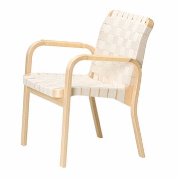 Arm Chair in Birch with Linen Straps by Alvar Aalto for Artek, 1947