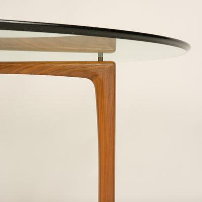 Round Glass Top Teak Center Table for Semigood Design
