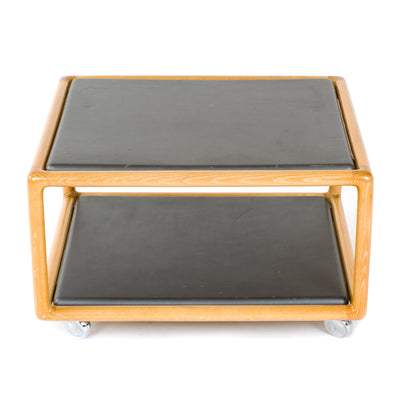 Two-Tier Table in Ash and Leather on Casters by Ward Bennett for Brickel Associates, 1968