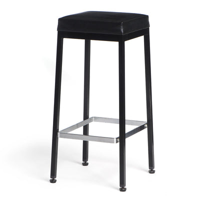 Rare and Original 1960s production bar stool in enameled steel and brushed chrome steel with the vintage naugahyde upholstered seats, Knoll Associates Design and Manufacture. by Knoll, 1960 - WYETH