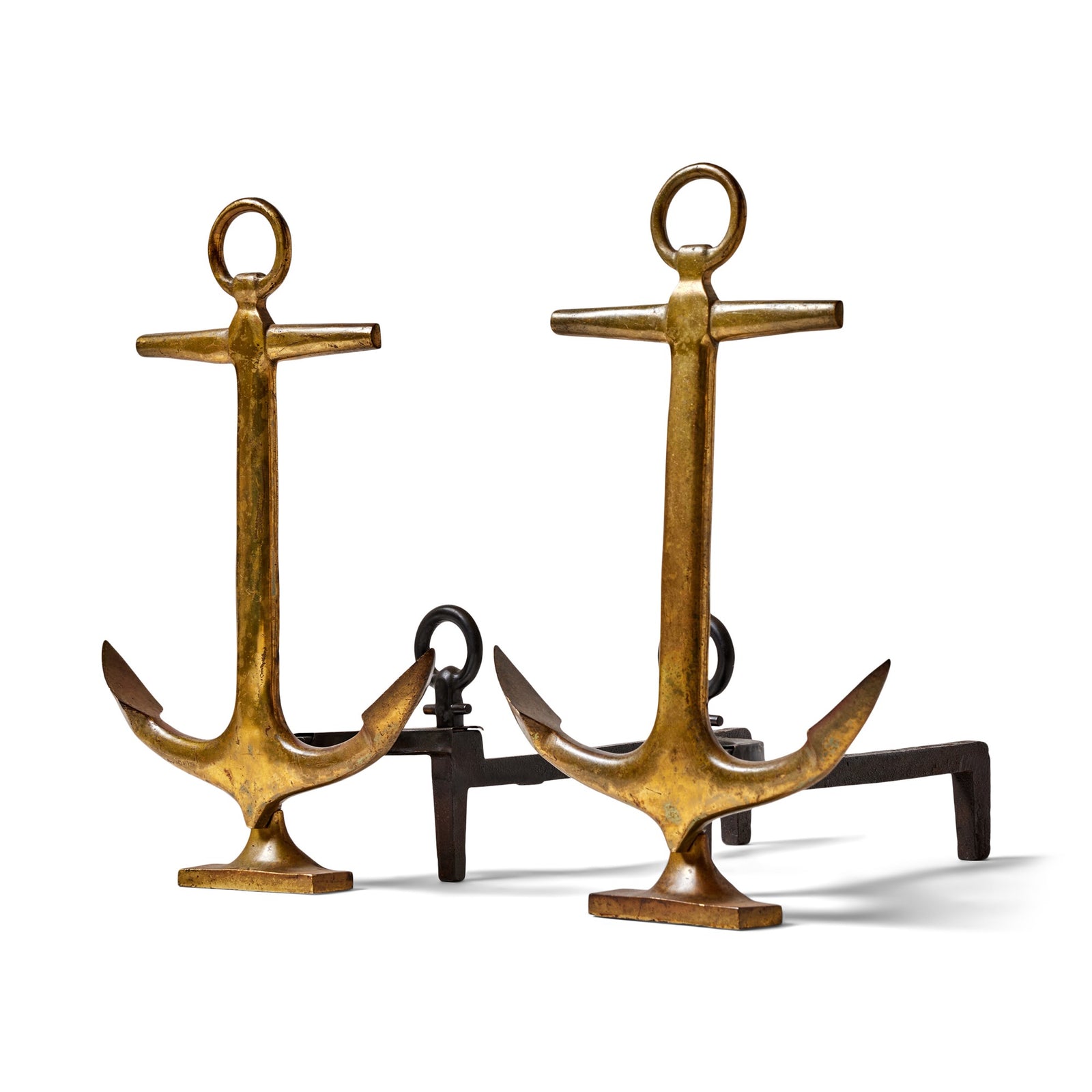 Antique Anchor Form Bronze Andirons