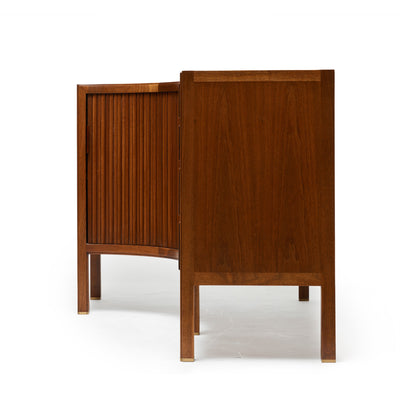 A Corner Walnut Sideboard With Tambour Doors by Edward Wormley for Dunbar, 1950's