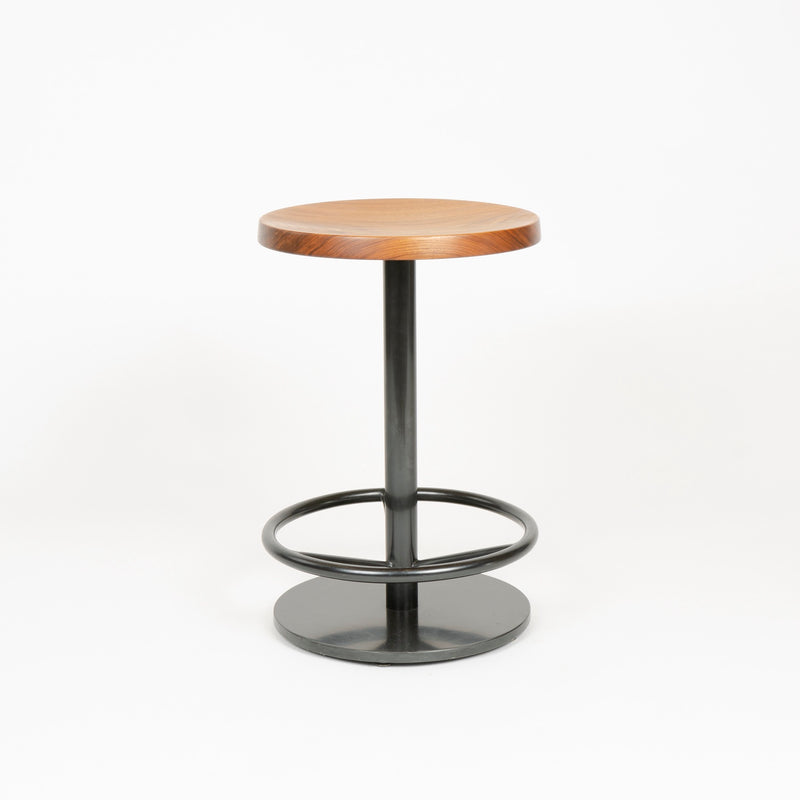 Swivel Counter Stool with Turned Seat in Walnut and Blackened Steel by WYETH, Made to Order - WYETH