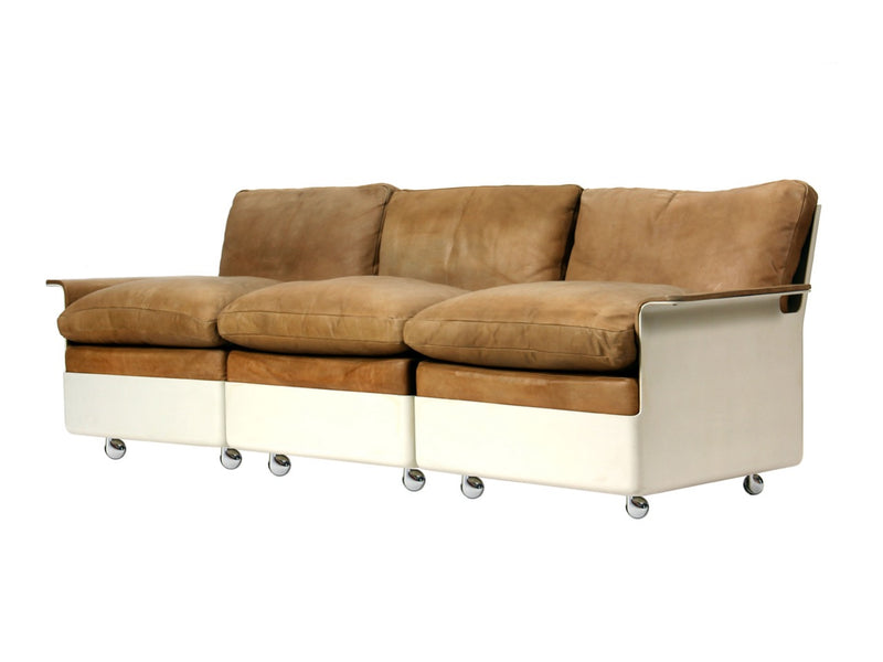 Sectional Fiberglass and Leather Three Seat Sofa In the Style of Dieter Rams - WYETH