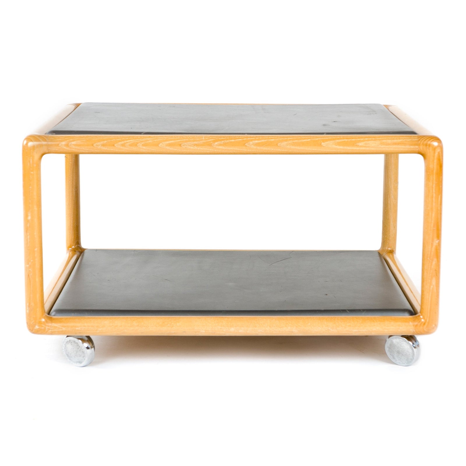 Two-Tier Table in Ash and Leather on Casters by Ward Bennett for Brickel Associates, 1968