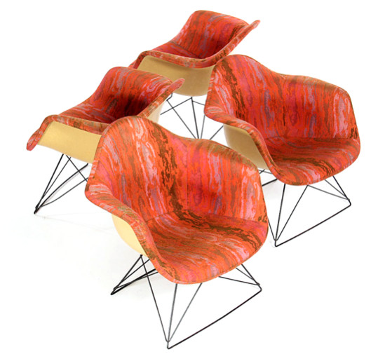 Set of LAR Chairs in Original Boris Kroll Textile by Charles & Ray Eames for Herman Miller