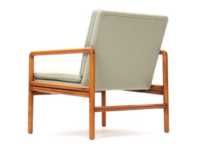 Upholstered Lounge Chair with Solid Round Ash Arms by Ward Bennett for Brickel Associates