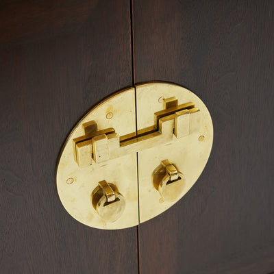 Modernist sideboard cabinet with unique bronze hardware. by Edward Wormley for Dunbar