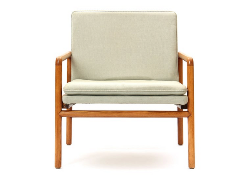 Upholstered Lounge Chair with Solid Round Ash Arms by Ward Bennett for Brickel Associates