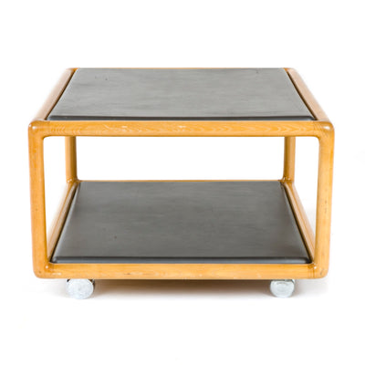 Two-Tier Table in Ash and Leather on Casters by Ward Bennett for Brickel Associates, 1968