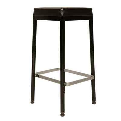 Rare and Original 1960s production bar stool in enameled steel and brushed chrome steel with the vintage naugahyde upholstered seats, Knoll Associates Design and Manufacture. by Knoll, 1960 - WYETH