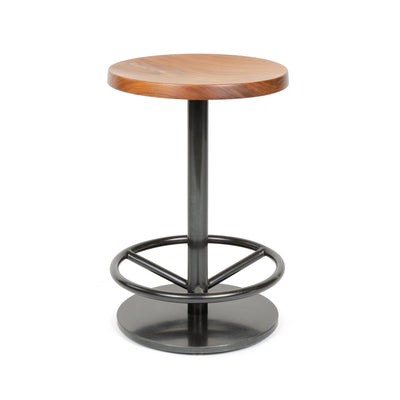 Swivel Counter Stool with Turned Seat in Walnut and Blackened Steel by WYETH, Made to Order - WYETH