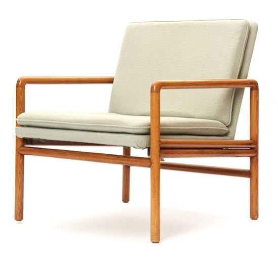 Upholstered Lounge Chair with Solid Round Ash Arms by Ward Bennett for Brickel Associates