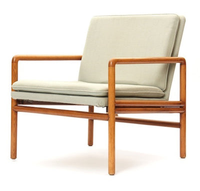 Upholstered Lounge Chair with Solid Round Ash Arms by Ward Bennett for Brickel Associates
