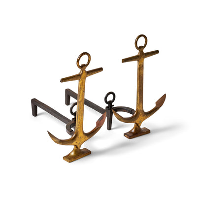 Antique Anchor Form Bronze Andirons