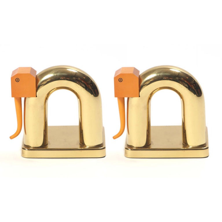 Brass Elephant Bookends by Walter Von Nessen for Chase - WYETH