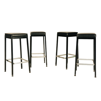 Rare and Original 1960s production bar stool in enameled steel and brushed chrome steel with the vintage naugahyde upholstered seats, Knoll Associates Design and Manufacture. by Knoll, 1960 - WYETH