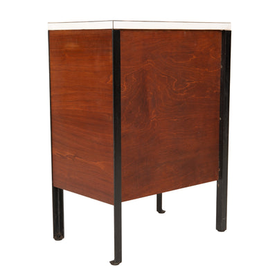 A Pair of Steel Frame Walnut Side Tables/Night Stands by Kip Stewart & Stewart McDougal for Vista Malibu Group