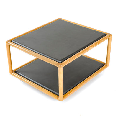 Two-Tier Table in Ash and Leather on Casters by Ward Bennett for Brickel Associates, 1968